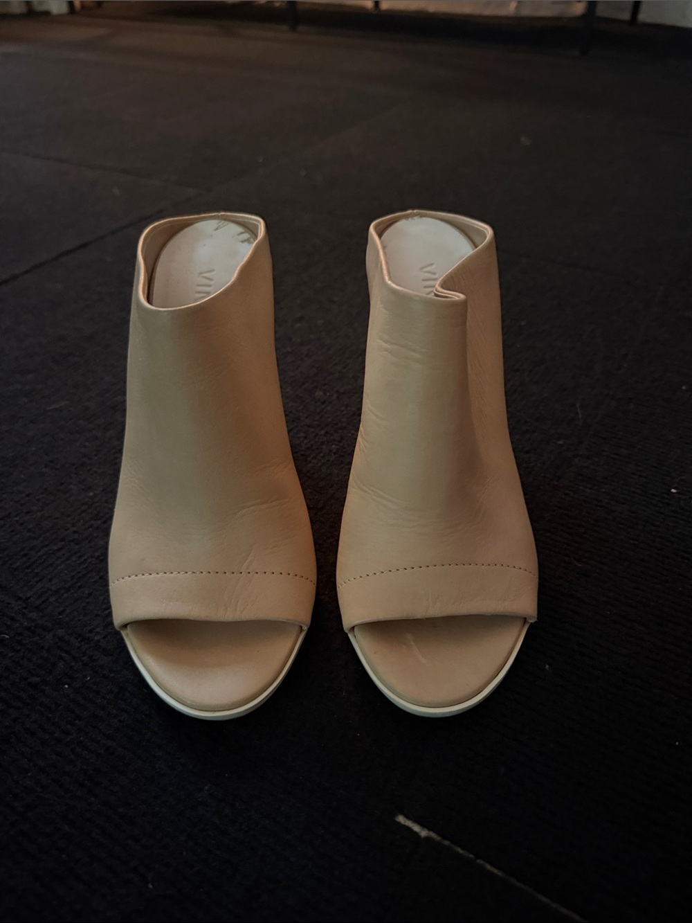 Vince Nude Open-Toe Leather Mules
